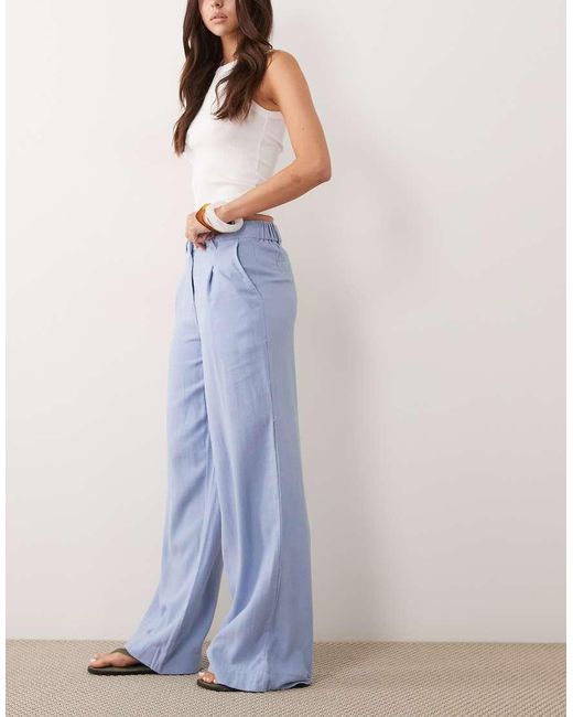 ASOS Blue Wide Leg Trousers With Pleat Detail