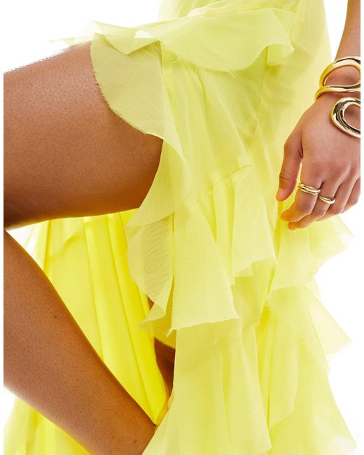 ASOS Yellow Bandeau Extreme Ruffle Hem Maxi Dress With Tie Back