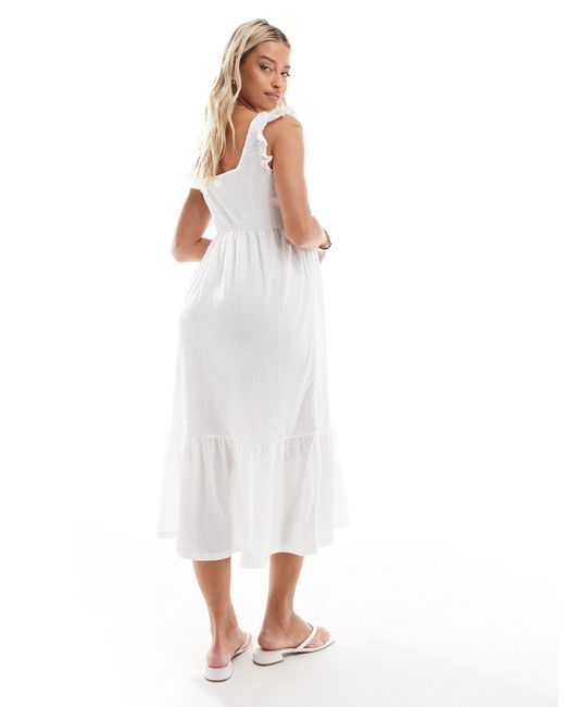 Mama.licious White Mamalicious Maternity Textured Jersey Midi Dress With Frill Detail