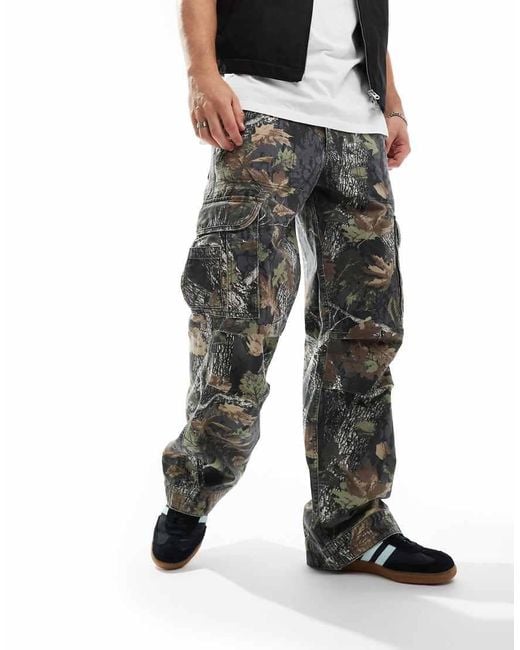 Abercrombie & Fitch Gray baggy Reissue Twill Camo Cargo Trousers for men