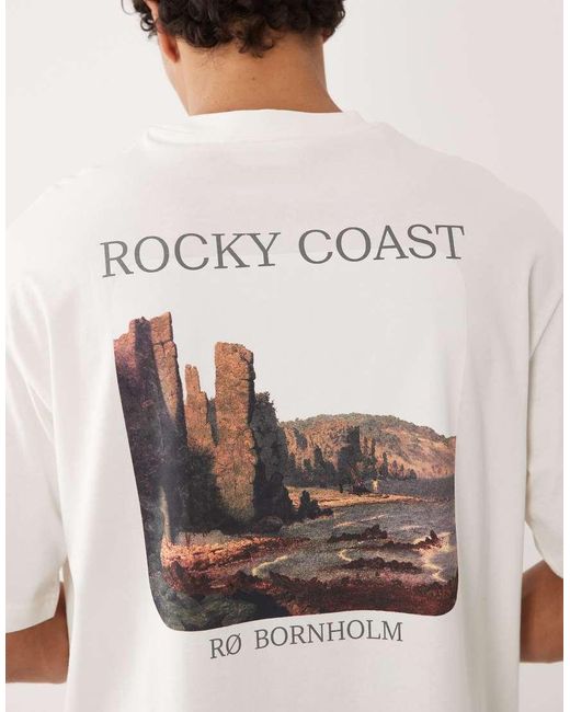 SELECTED White Oversized T-shirt With Coast Graphic for men