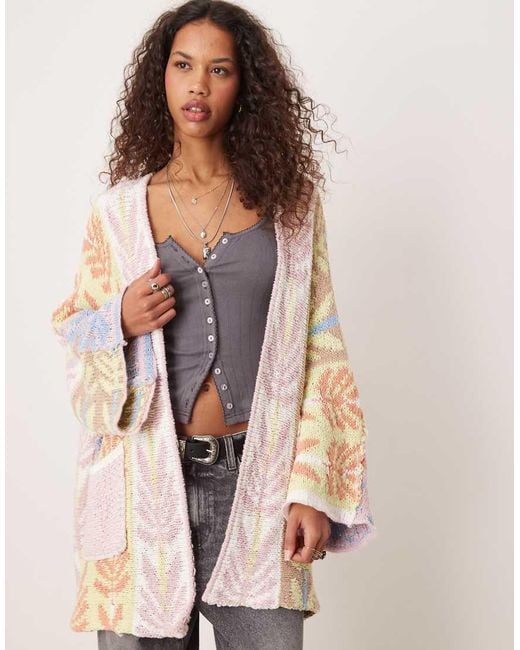 Free People Natural Mallorca Oversized Intarsia Knit Cardigan