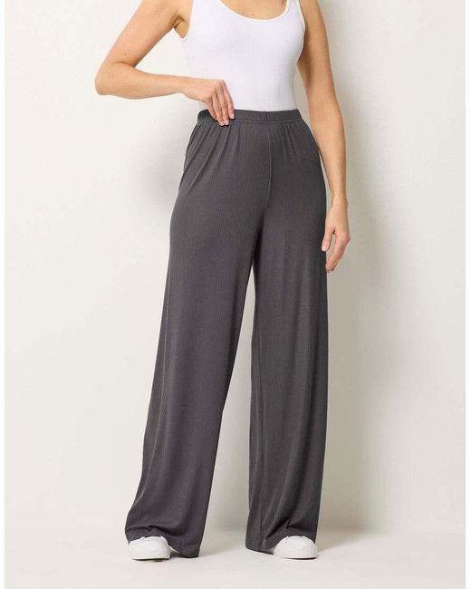 Long Tall Sally Gray Ribbed Wide Leg Trousers