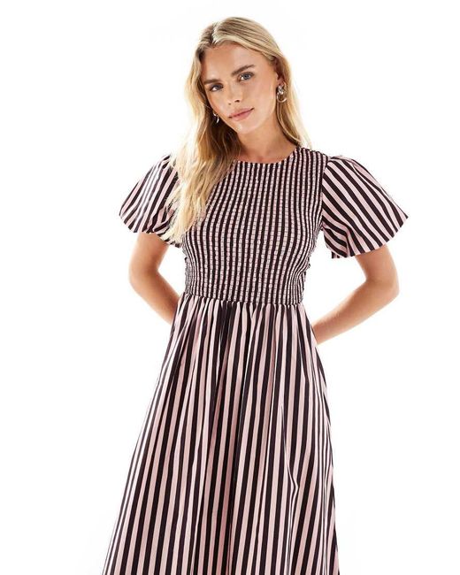 New Look Multicolor Stripe Shirred Midi Dress