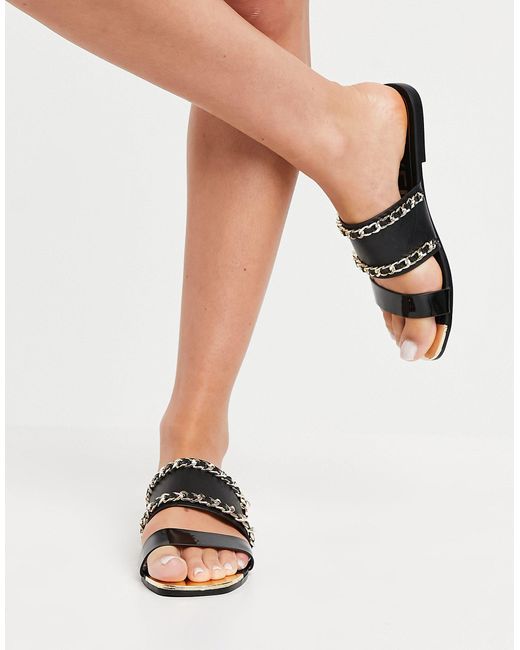 River Island Chain Detail Flat Sandals in Black | Lyst UK