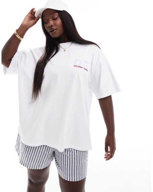 ASOS White Asos Design Curve Oversized T-shirt With Nyc Sport Resort Graphic