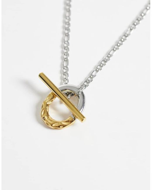 Reclaimed Vintage White Unisex Stainless Steal Chain With T Bar Mixed Metal Necklace