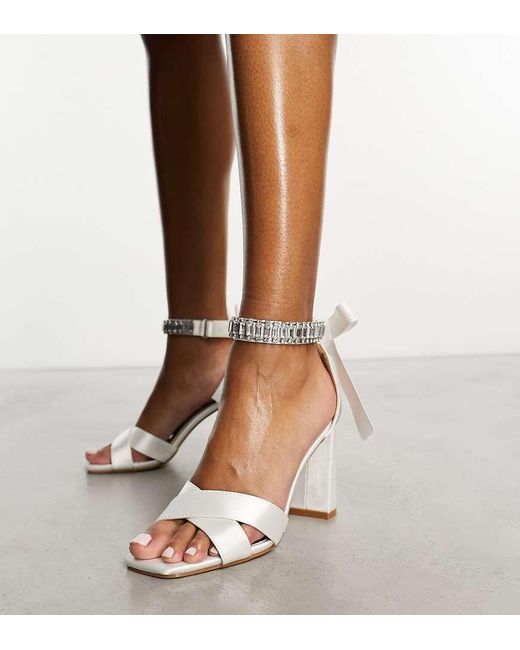 Be Mine Wide Fit Brown Bridal Carmela Block Heeled Sandals With Embellished Ribbon Tie