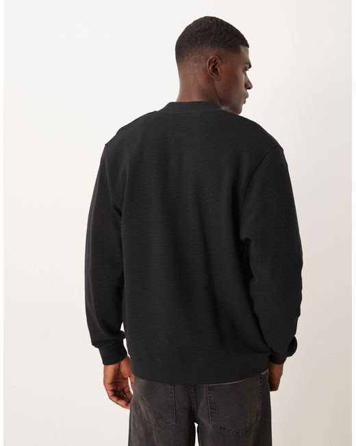 ASOS Black Oversized Ribbed Jersey Bomber Jacket for men