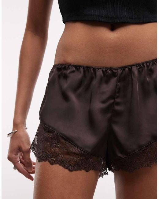 Monki Black Satin Lace Shorts