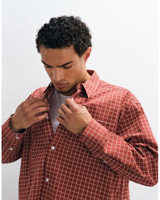 ASOS White Boxy Oversized Micro Check Shirt for men