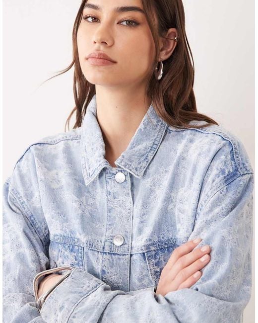 Miss Selfridge Blue Denim Jacket Co-ord With Floral Detail