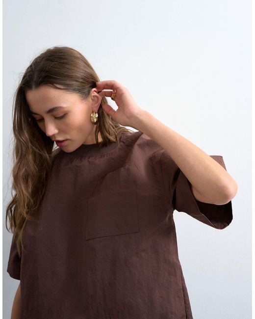 TOPSHOP Brown Structured Woven Tee