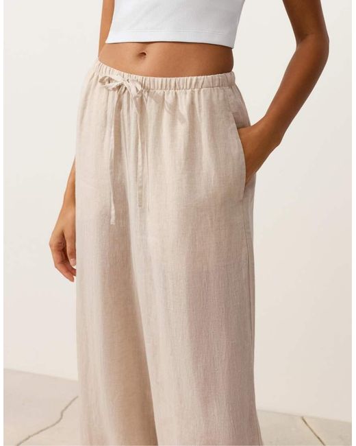 Oysho Natural 100% Linen Straight-Leg Trousers With Seam Detail