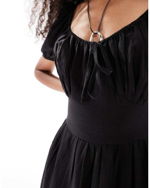 Wednesday's Girl White Milkmaid Tiered Linen Blend Midi Dress