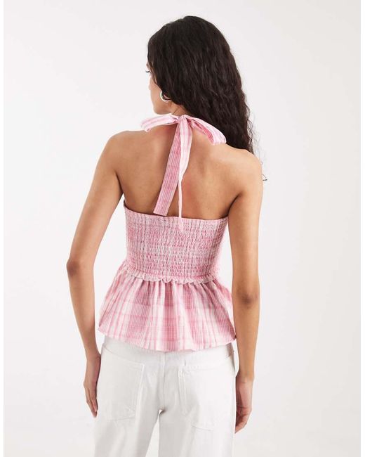 Vero Moda Pink Shirred Waist Tie Halter Neck Top