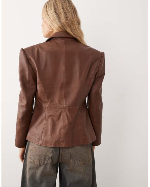 Urbancode Brown Fitted Leather Blazer Jacket