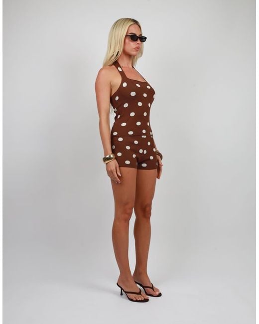 SIMMI Brown Polka Dot Knitted Mini Shorts