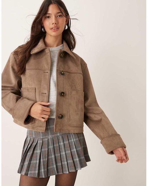 ASOS Brown Top Collar Premium Faux Suede Jacket