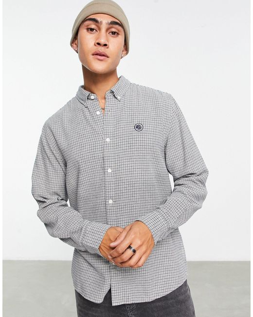Pretty Green Gray Micro Houndstooth Long Sleeve Shirt for men