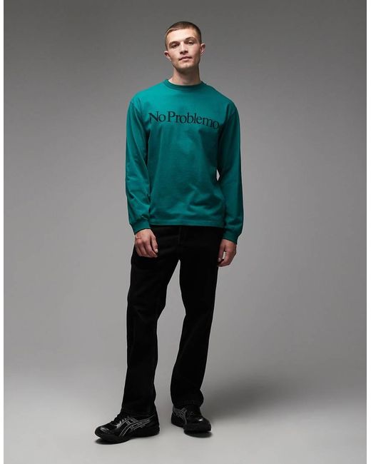 No Problemo Green Long Sleeve Cotton Logo T-Shirt for men
