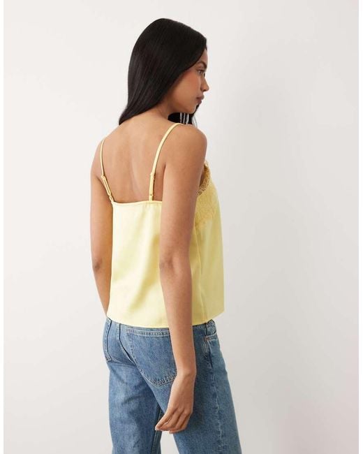 ASOS Yellow Satin Lace Trim Tie Cami Top