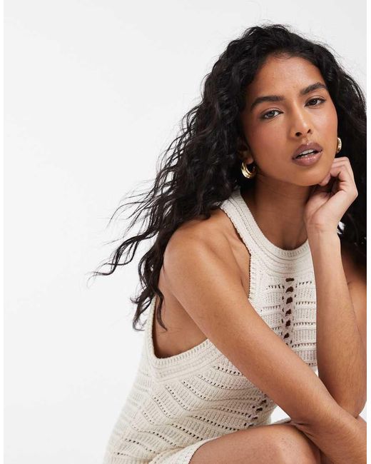 ASOS White Crochet Knit Halter Neck Mini Dress