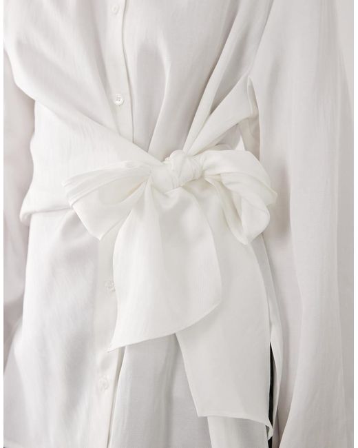 Mango White Tie Waist Shirt