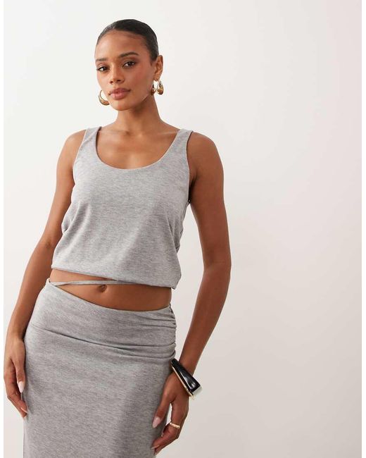 Missy Empire Gray Scoop Neck Knot Detail Top Co-Ord