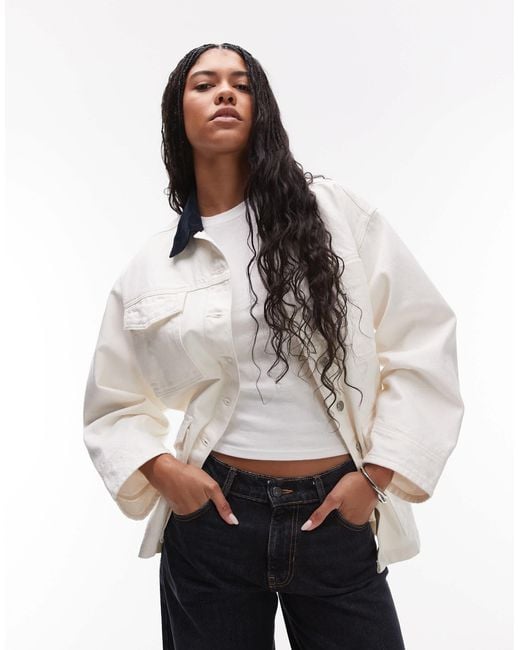 TOPSHOP Gray Denim Barn Jacket With Contrast Collar