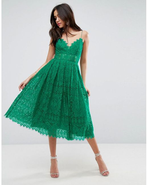 ASOS Green Asos Lace Cami Midi Prom Dress