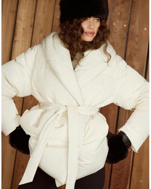 4th & Reckless Brown Collared Wrap Belted Puffer Jacket