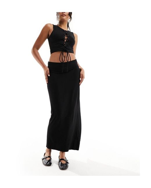 Collusion Black Low Rise Slinky Maxi Skirt