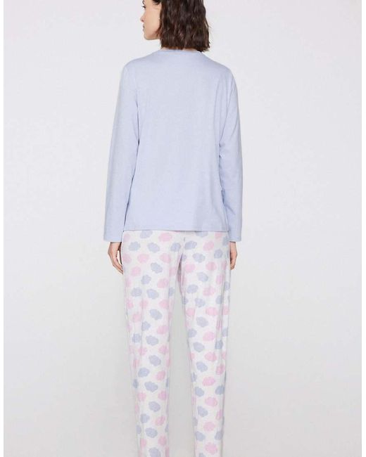 Tezenis Blue Cloud Print Cotton Long Pyjamas