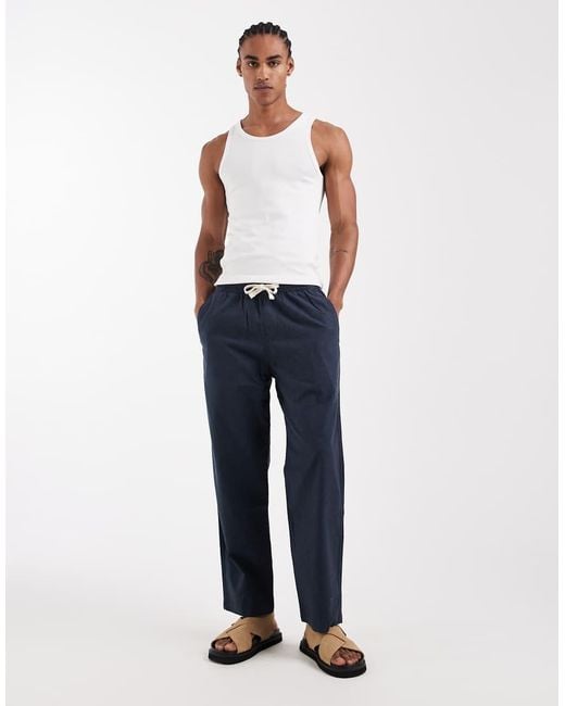 Hollister Blue Cotton Linen Blend Loose Fit Pants for men