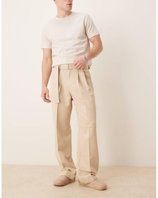 Pantalones De Vestir De Pernera Ancha Con Pinzas Dobles Delanteras Y Cinturón De -Neutro ASOS de hombre de color Natural