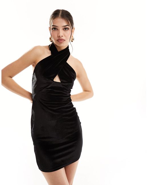 ASOS Black Velvet Halter Neck Mini Dress