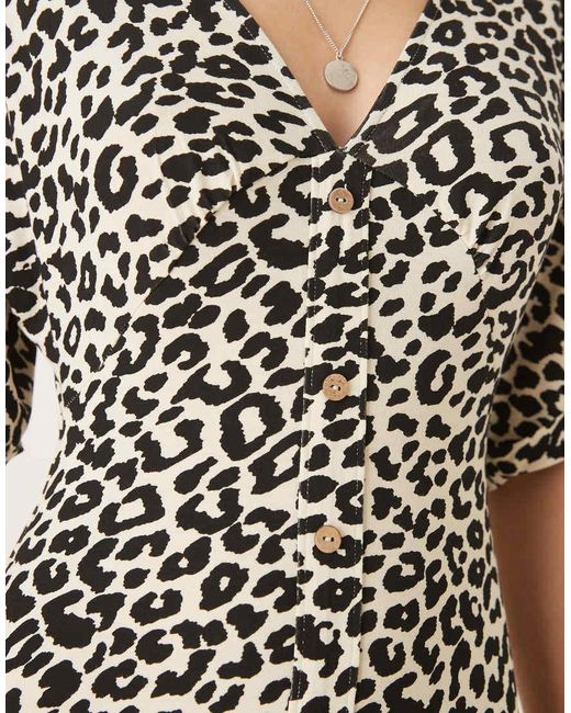 ASOS Natural Roll Sleeve Button Front Midi Tea Dress