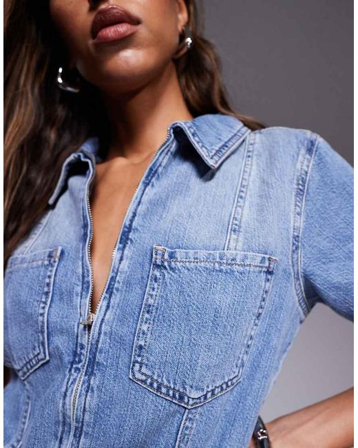 GOOD AMERICAN Blue Fit For Success Lite Linen Denim Romper