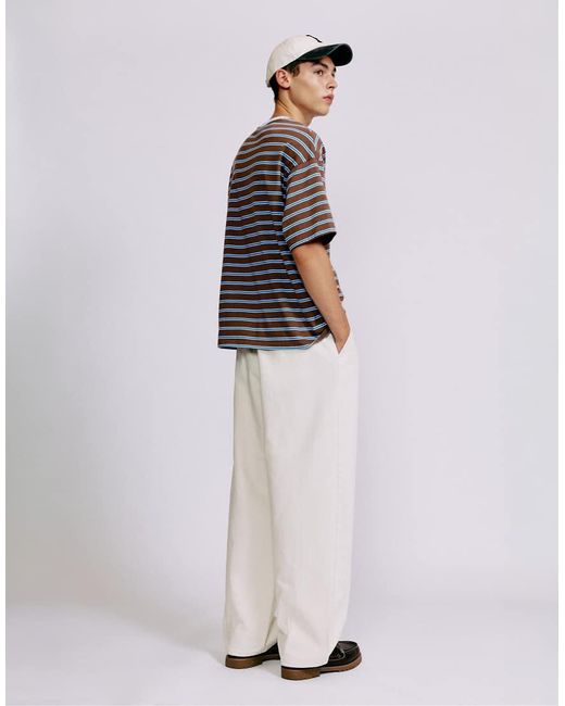 Pull&Bear Gray Striped T-Shirt With Text for men