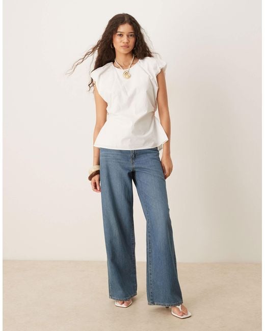 Y.A.S White exaggerated Shoulder Detail Fitted Poplin Top