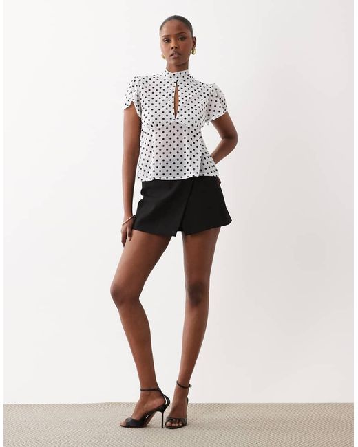 ASOS White Floaty Mesh Flutter Sleeve Top With Tie Back Detail