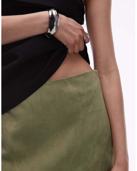 Minifalda Muy Corta De Talle Medio De Ante Auténtico De (Parte De Un Conjunto)-Verde TOPSHOP de color White