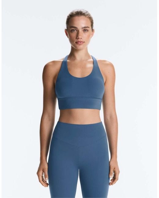 Oysho Blue Medium-Support Comfortlux Sports Bra With Cups