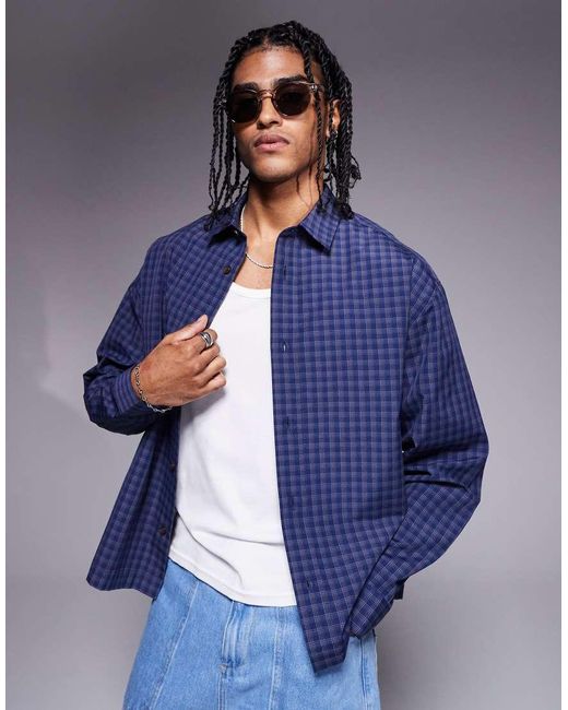 ASOS Recht Oversized Geruit Overhemd in het Blue voor heren