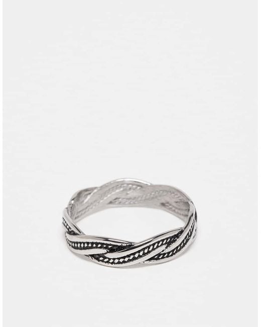 ASOS White Waterproof Stainless Plaited Ring With Burnished Engraved Design for men