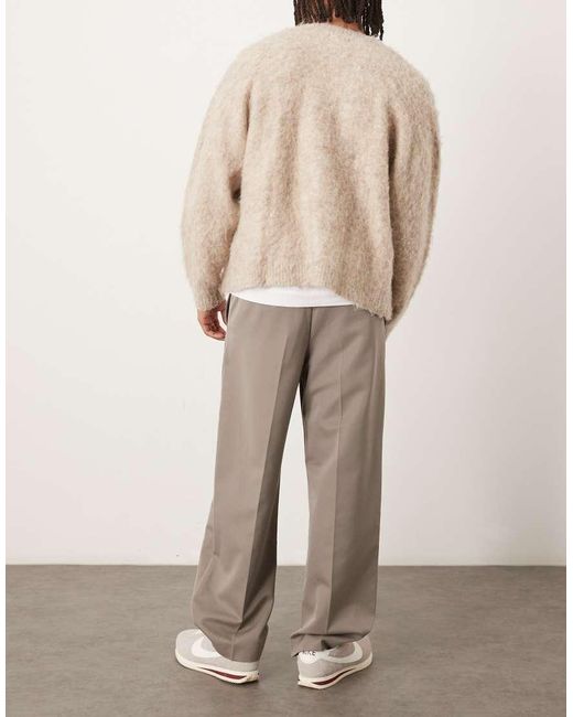 ASOS Nette Broek Met Wijde Pijpen, Elastische Taille En Zoom Met Drukknopen in het Natural voor heren
