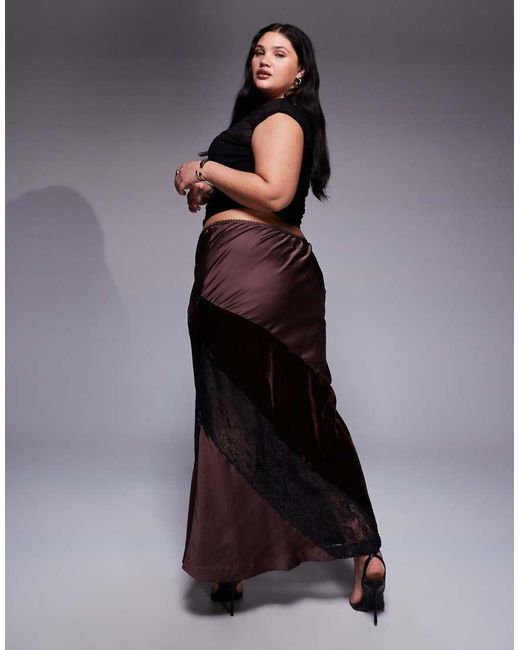 ASOS Black Asos Design Curve Velvet And Lace Mix Satin Maxi Skirt