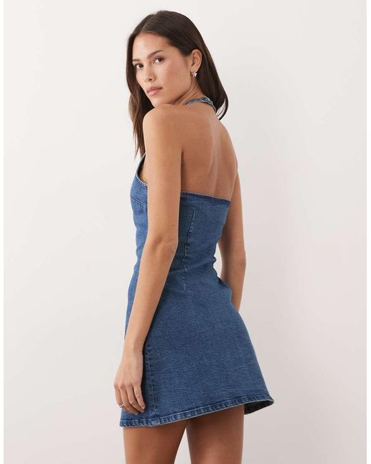 ASOS Blue Denim Halter Neck Stretch Mini Dress