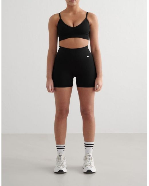 Aim'n Black Ribbed Seamless Deep Cut Bra